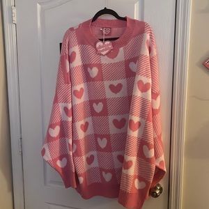Chrissy Sparkles Gingham Heart Oversized Sweater Dress